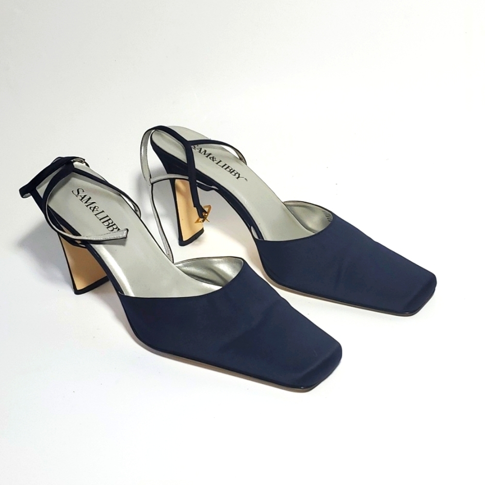 Sam & Libby Size 10 Navy Ankle Strap Heels